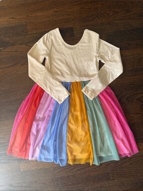 Hanna Andersson Cream Top Rainbow Tulle Skirt Dress